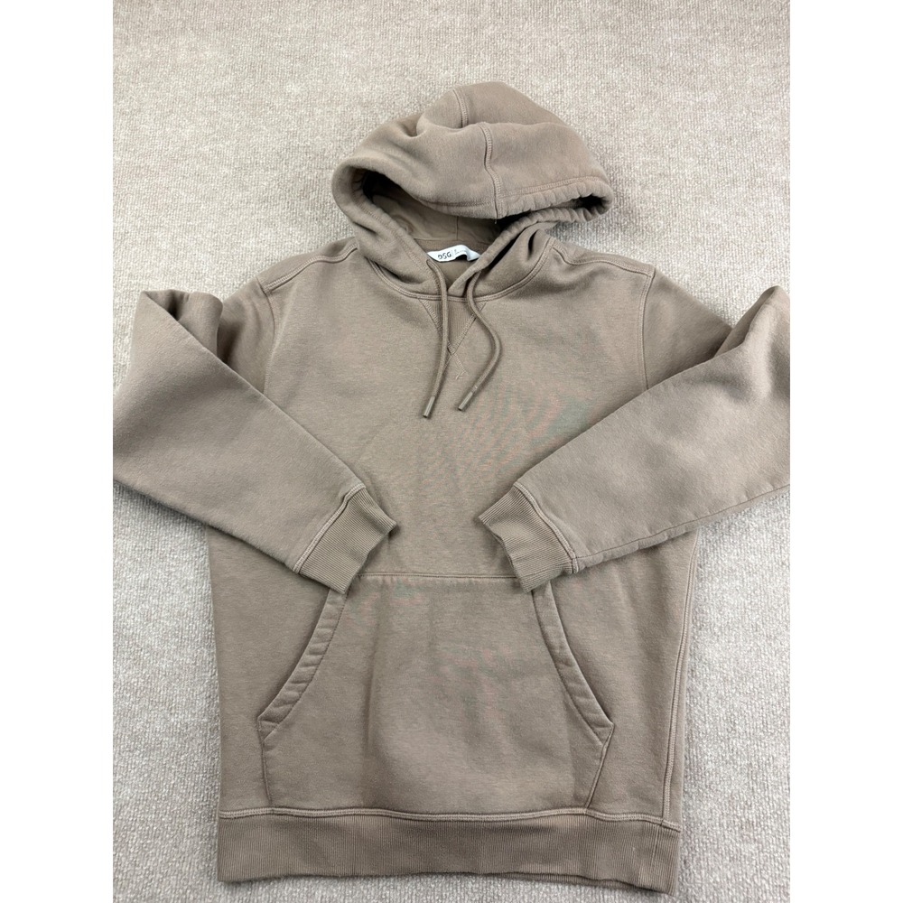 DSG Mens Pullover Hoodie Tan Brown Fleece Sweatshirt Small Solid Cotton Blend